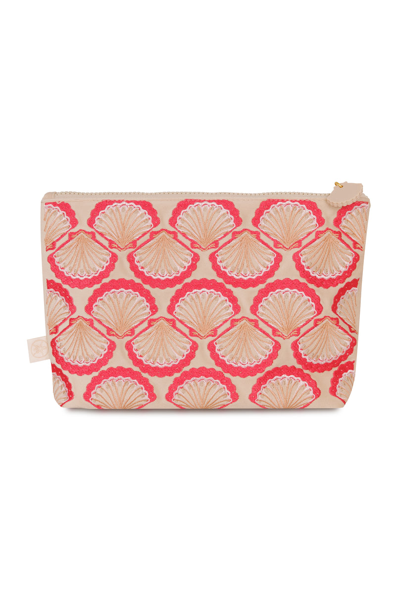 Seashell Embroidered Wet Bikini Pouch Cream