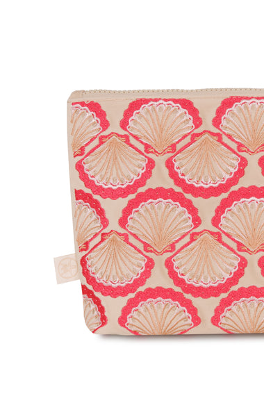 Seashell Embroidered Wet Bikini Pouch Cream