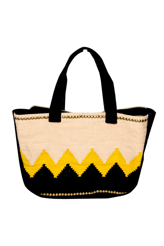 Load image into Gallery viewer, Black &amp;amp; Yellow Zigzag Tote Bag
