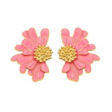 Boho Flower Stud Earrings Metal Pink - Earrings