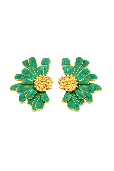 Boho Flower Stud Earrings Metal Green