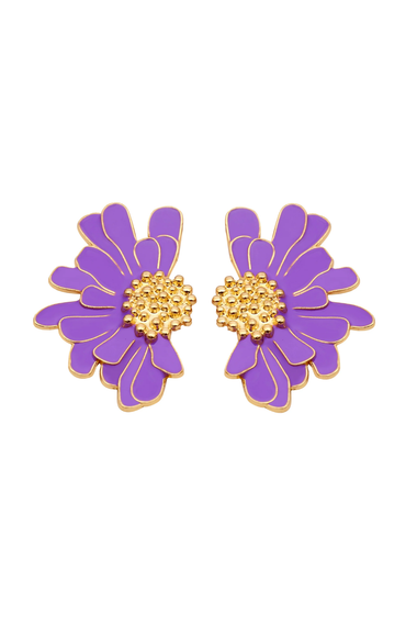 Boho Flower Stud Earrings Metal Purple