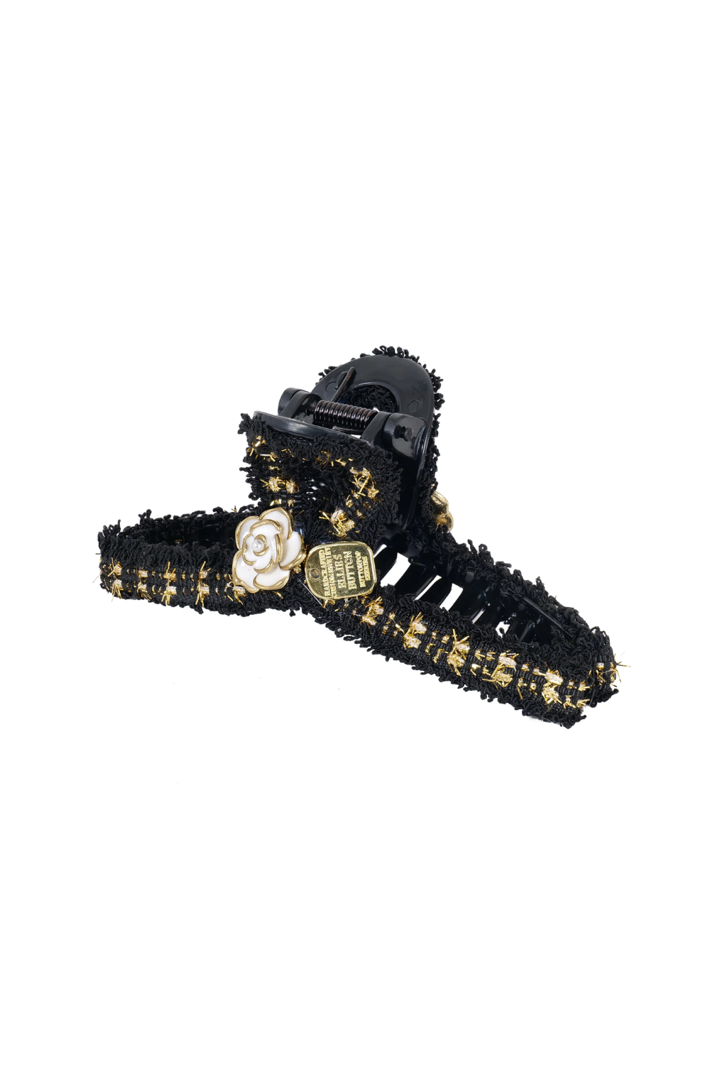 Load image into Gallery viewer, Camellia Hair Claw Clips Black/Gold - White Flower Pearl
