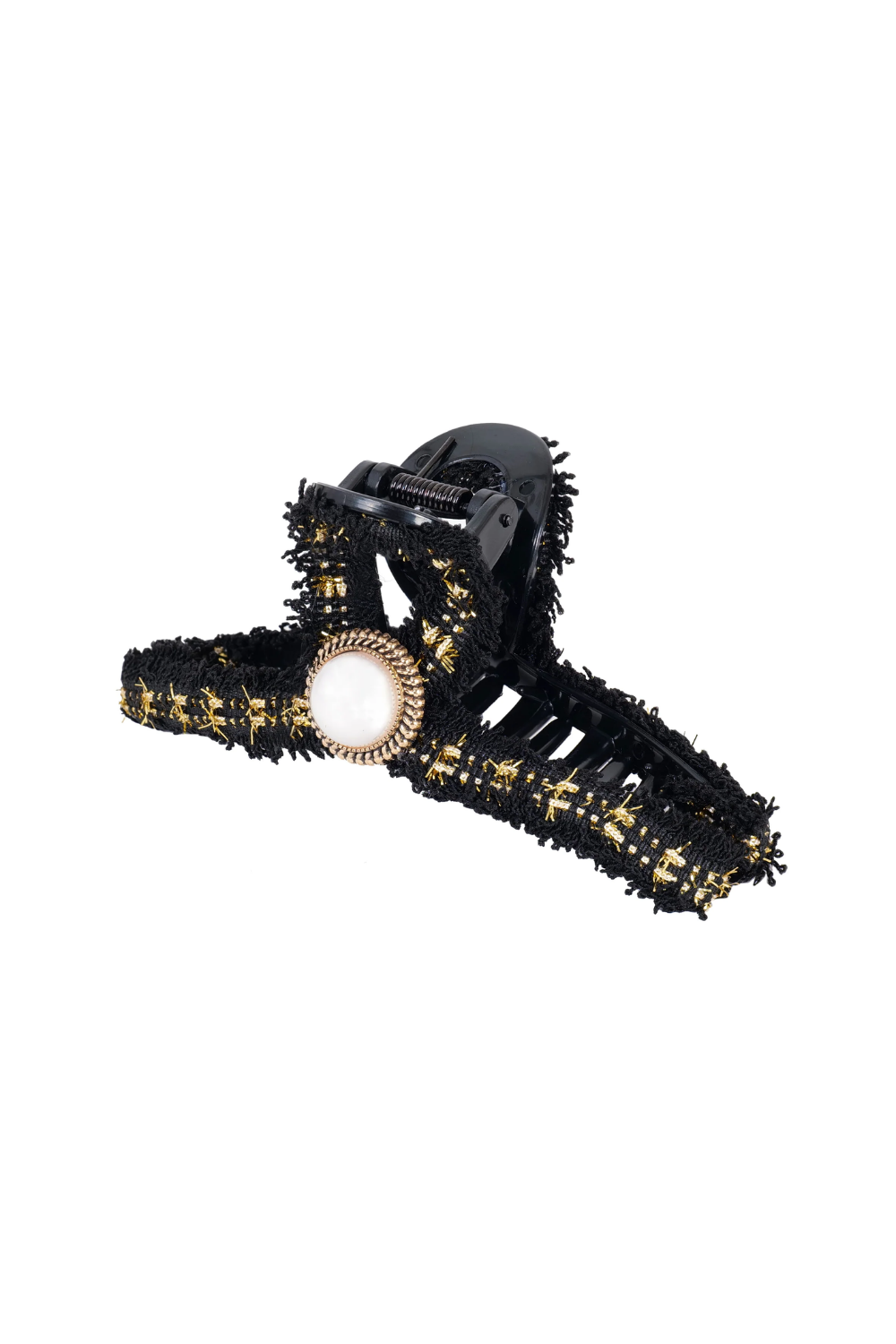 Load image into Gallery viewer, Camellia Hair Claw Clips Black/Gold - White Pearl
