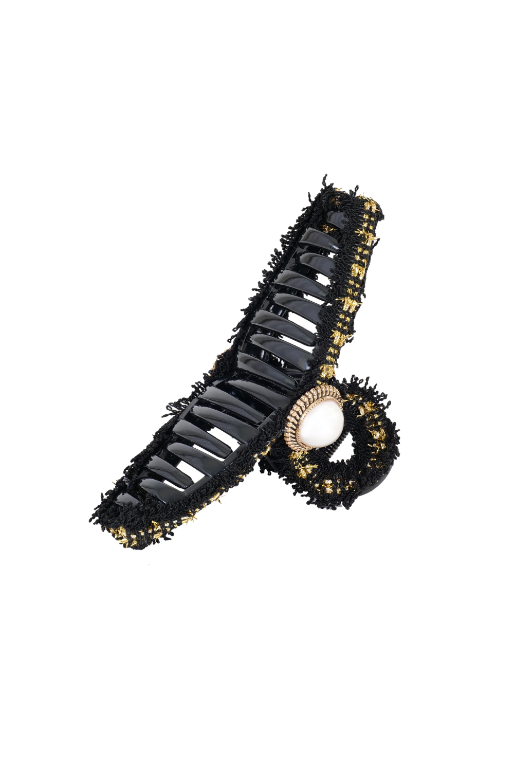 Load image into Gallery viewer, Camellia Hair Claw Clips Black/Gold - White Pearl

