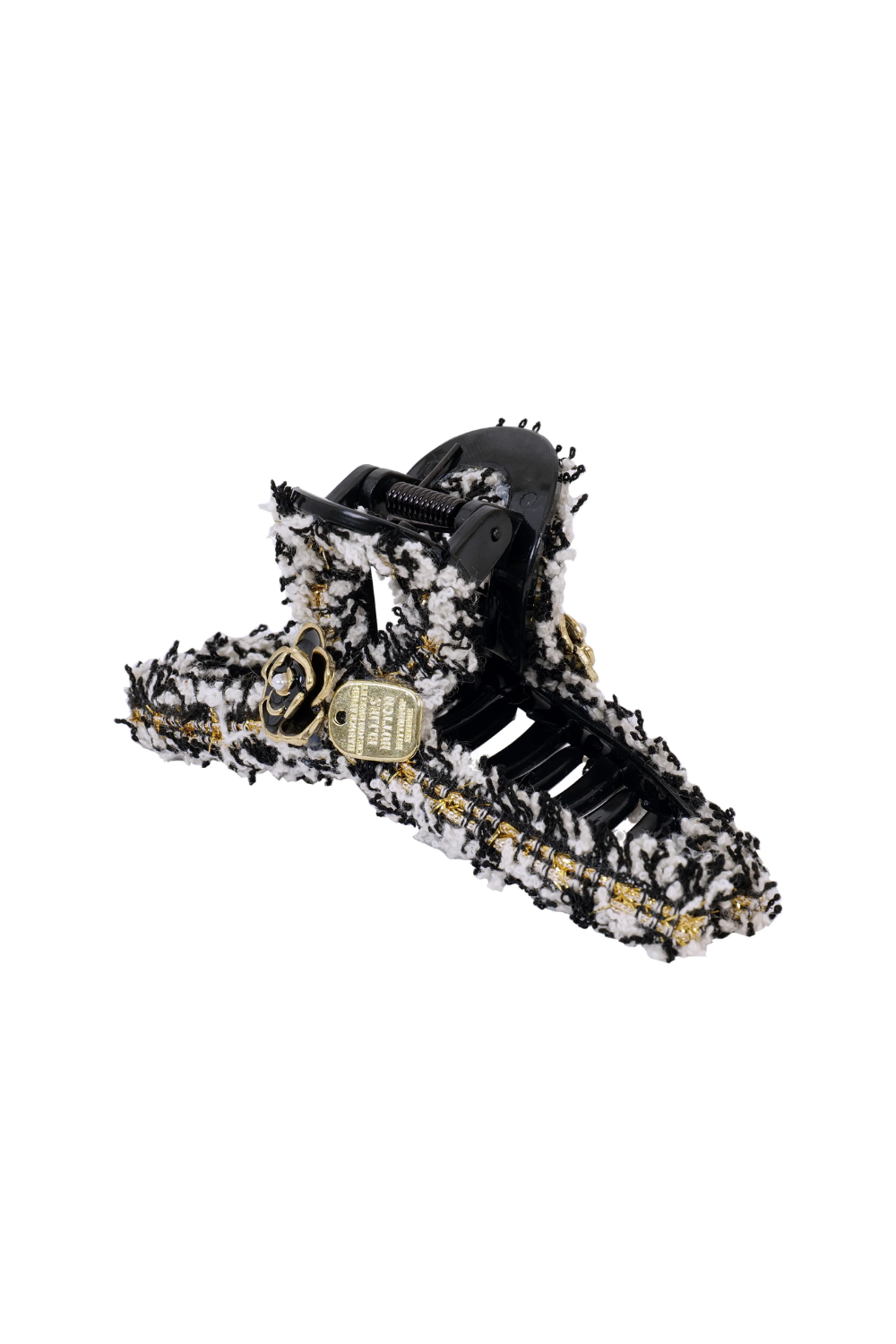 Load image into Gallery viewer, Camellia Hair Claw Clips White/Gold - Black Flower Pearl
