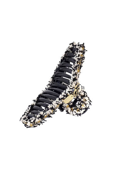 Camellia Hair Claw Clips White/Gold - Black Flower Pearl