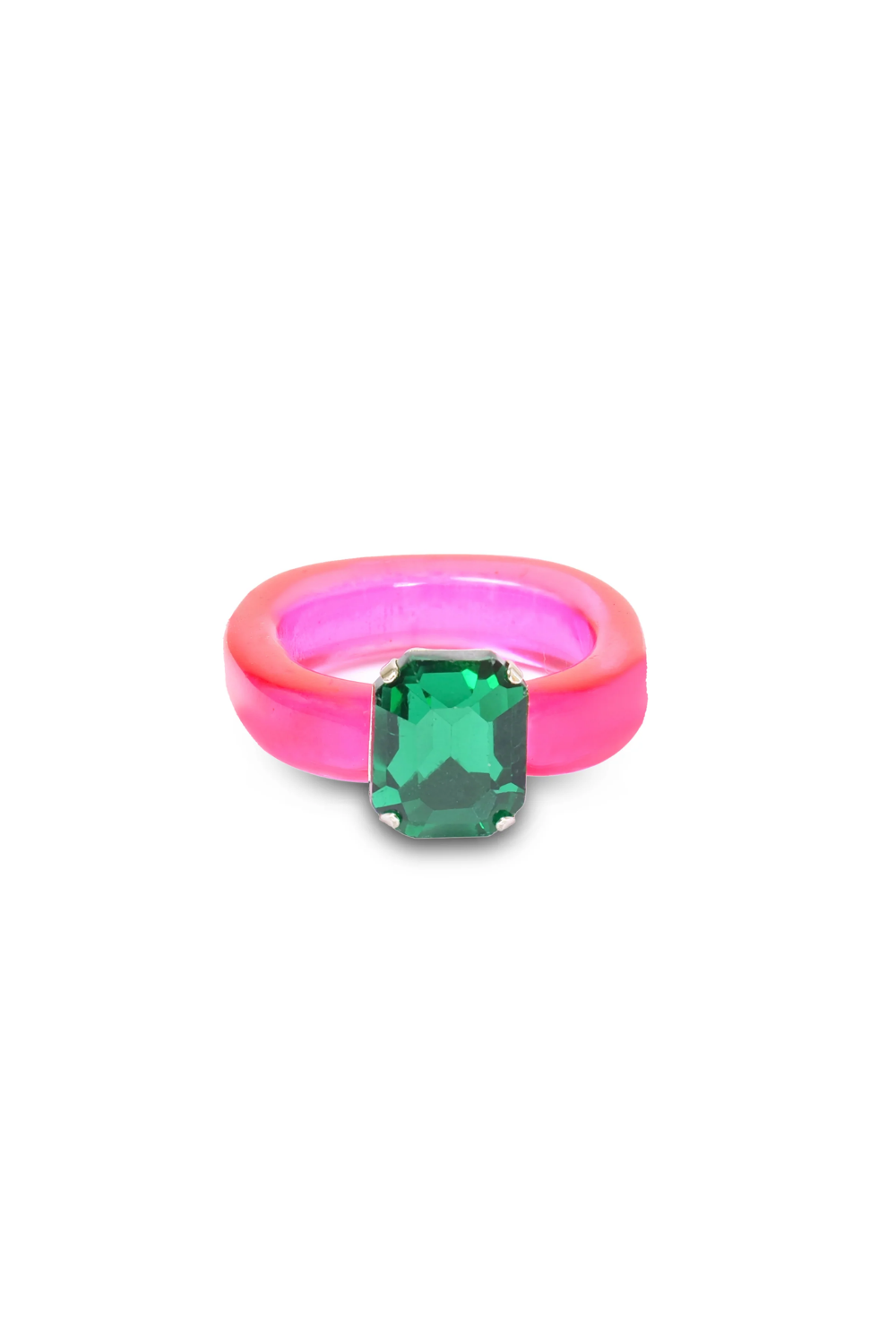 Load image into Gallery viewer, Candy Gemstone Acrylic Ring Fuchsia/Emerald Stone
