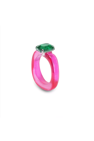 Candy Gemstone Acrylic Ring Fuchsia/Emerald Stone