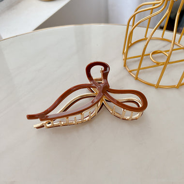 Elegant Hollow Leaf Bow Hair Claw Clips Brown