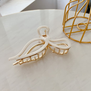 Elegant Hollow Leaf Bow Hair Claw Clips White