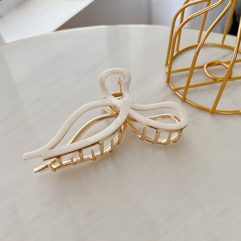 Load image into Gallery viewer, Elegant Hollow Leaf Bow Hair Claw Clips White
