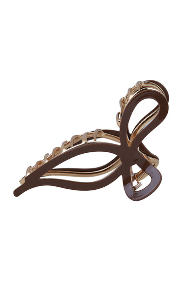 Elegant Hollow Leaf Bow Hair Claw Clips Brown
