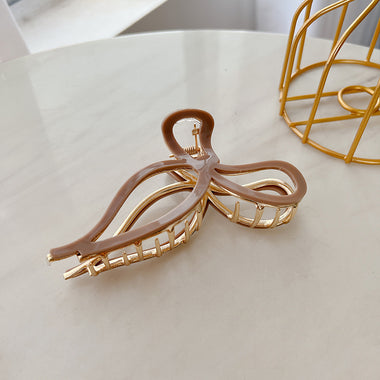 Elegant Hollow Leaf Bow Hair Claw Clips Nude