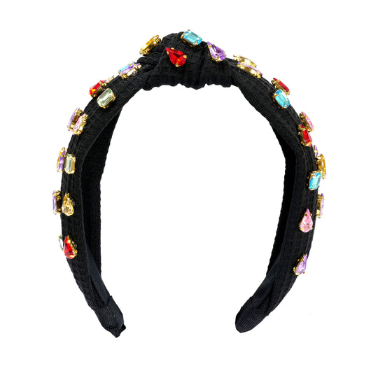 Fashionable Colorful Rhinestone Knotted Headband Black