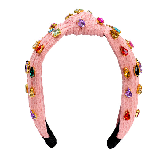 Fashionable Colorful Rhinestone Knotted Headband Pink