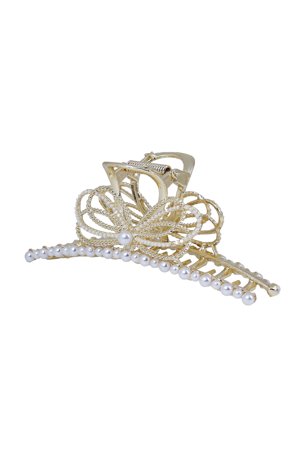 Load image into Gallery viewer, Gold Pearl Butterfly Bow Hair Claw Clip
