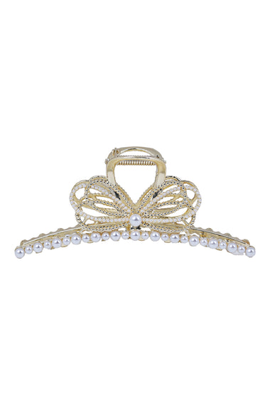 Gold Pearl Butterfly Bow Hair Claw Clip
