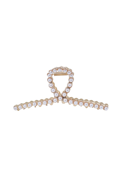 Gold Pearl Embellished Bow Hair Claw Clip