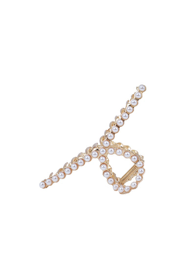 Gold Pearl Embellished Bow Hair Claw Clip