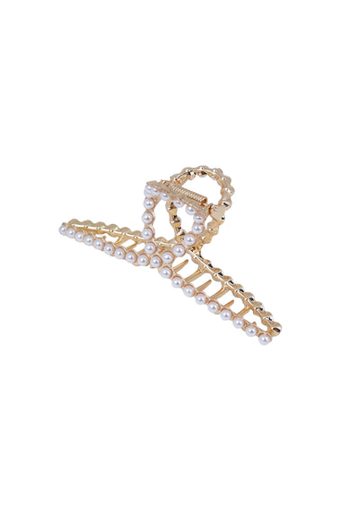 Gold Pearl Embellished Bow Hair Claw Clip