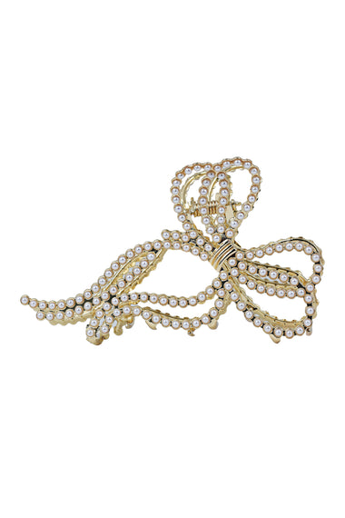 Gold Ribbon Pearl Hair Claw Clip