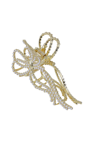 Gold Ribbon Pearl Hair Claw Clip