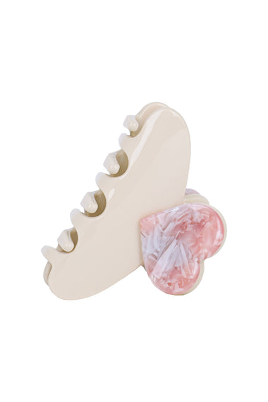 Heart Accent Matte Hair Claw Clip Cream