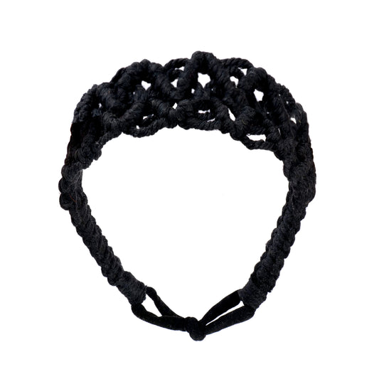 Macrame Bohemian Hand Woven Cotton Headband Black - Hair Accesories