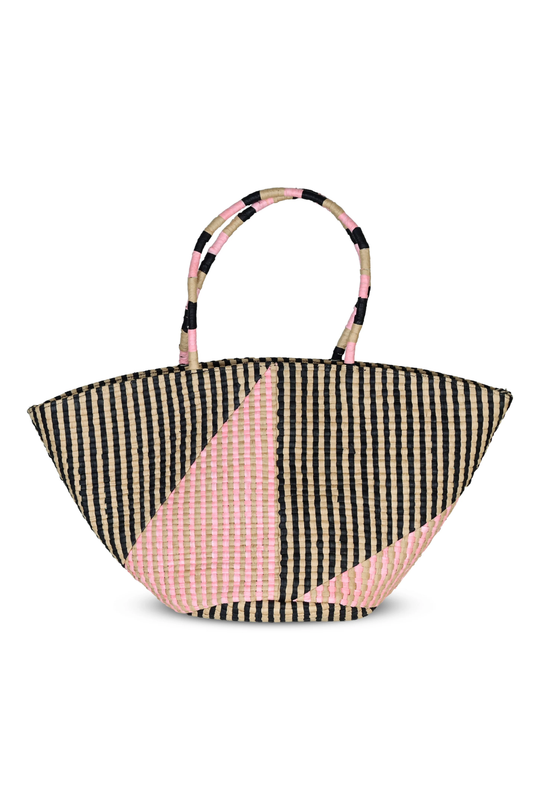 Raffia Tote Beach Bag Pink/Brown