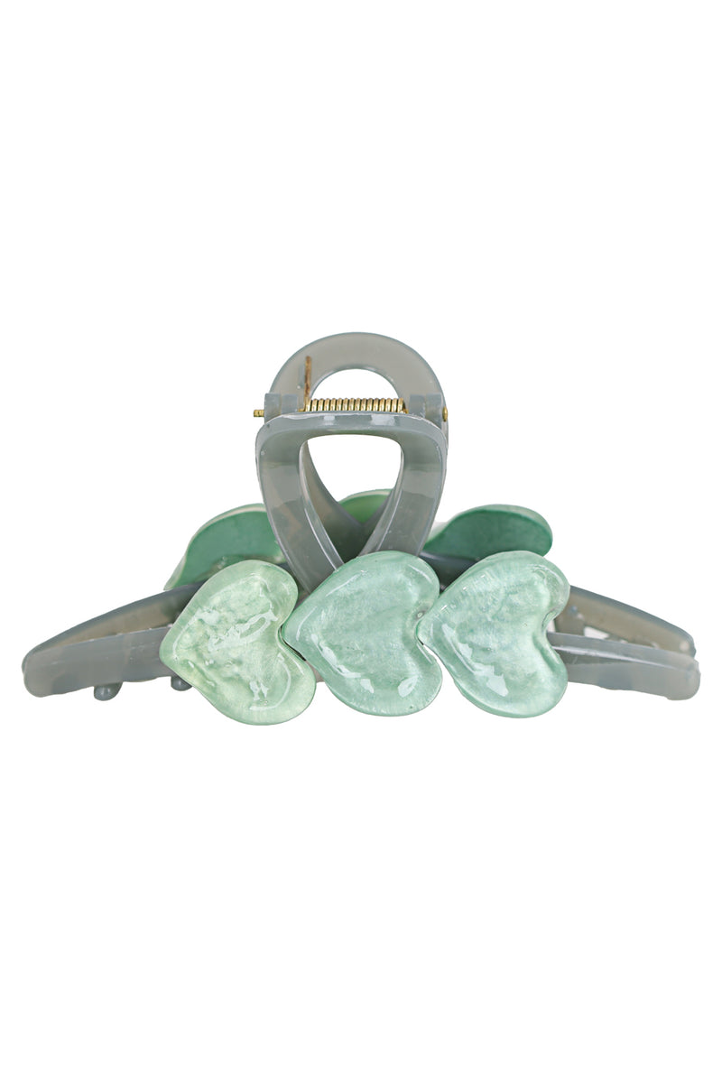 Resin Hair Claw Clip 3 Green Heart