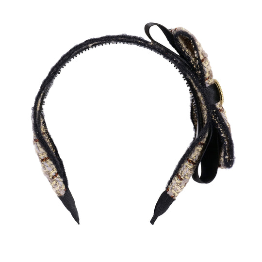 Woolen Bow Beige Headband Luxury Pearl