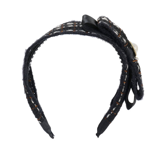 Woolen Bow Black Headband Luxury Pearl