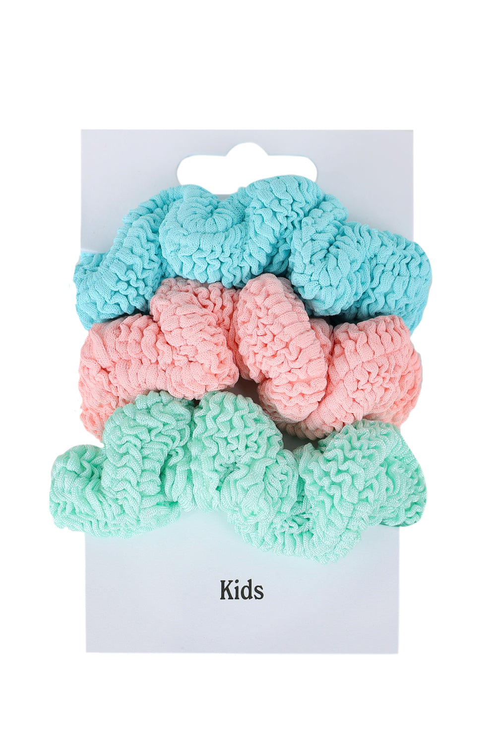 Load image into Gallery viewer, 3 Pack Kids Scrunchies Aqua/Peach/Metallic Mint
