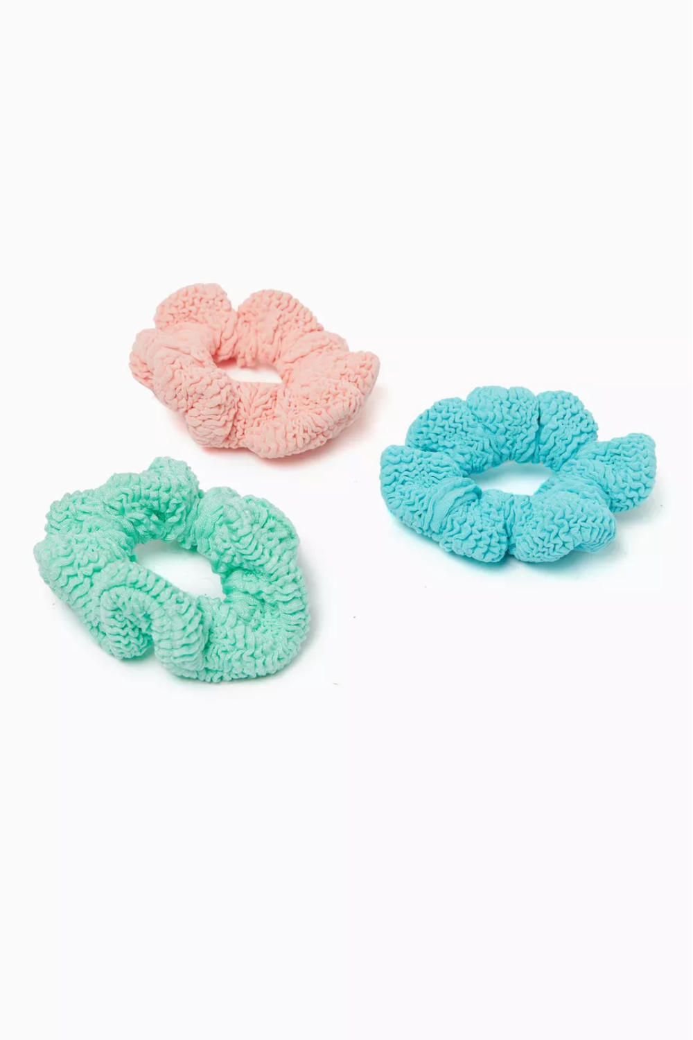 Load image into Gallery viewer, 3 Pack Kids Scrunchies Aqua/Peach/Metallic Mint
