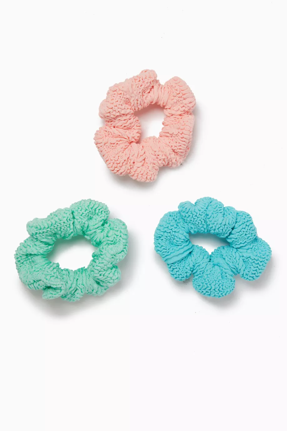 Load image into Gallery viewer, 3 Pack Kids Scrunchies Aqua/Peach/Metallic Mint

