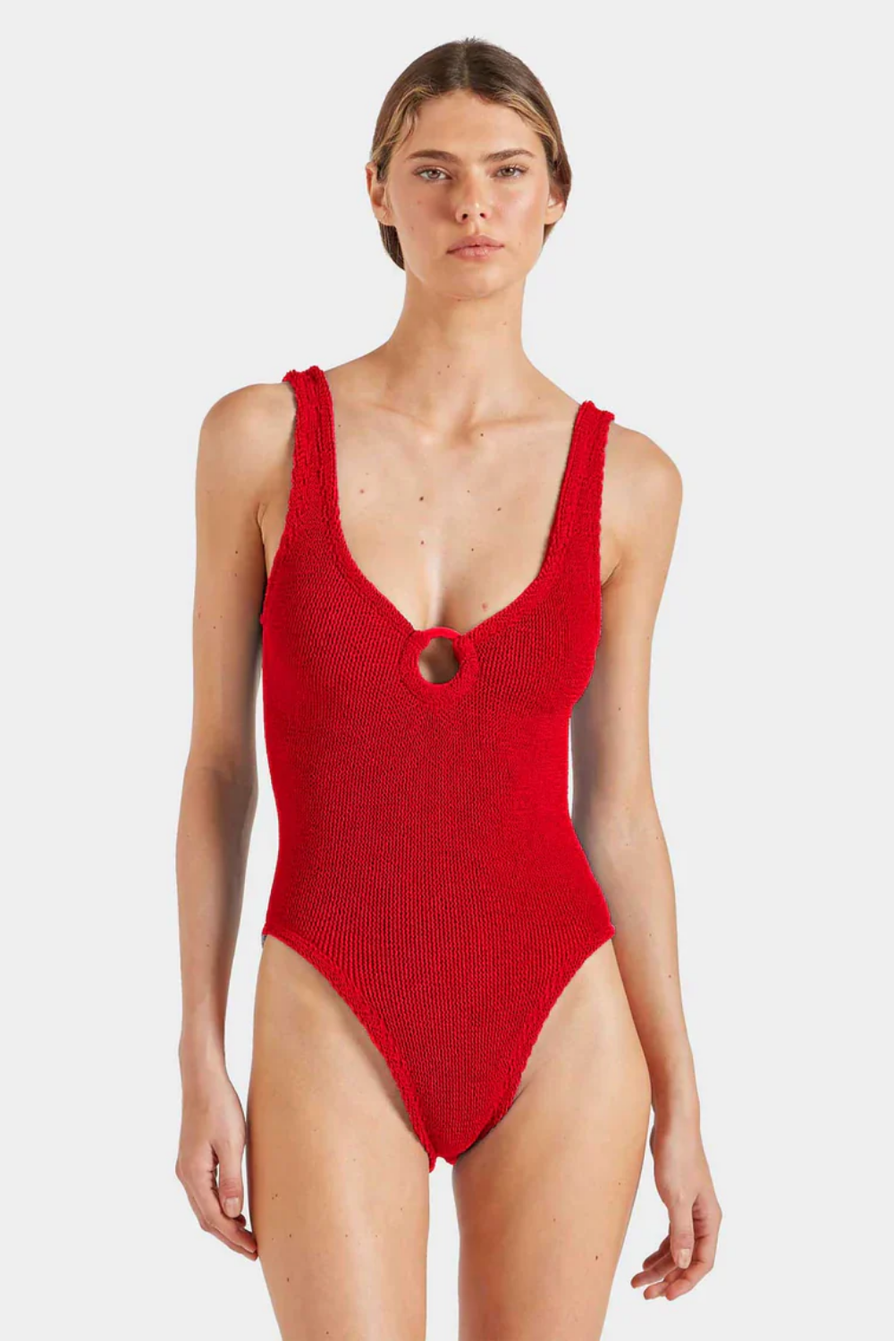 Load image into Gallery viewer, Celine Swim with Fabric Covered Hoops Red
