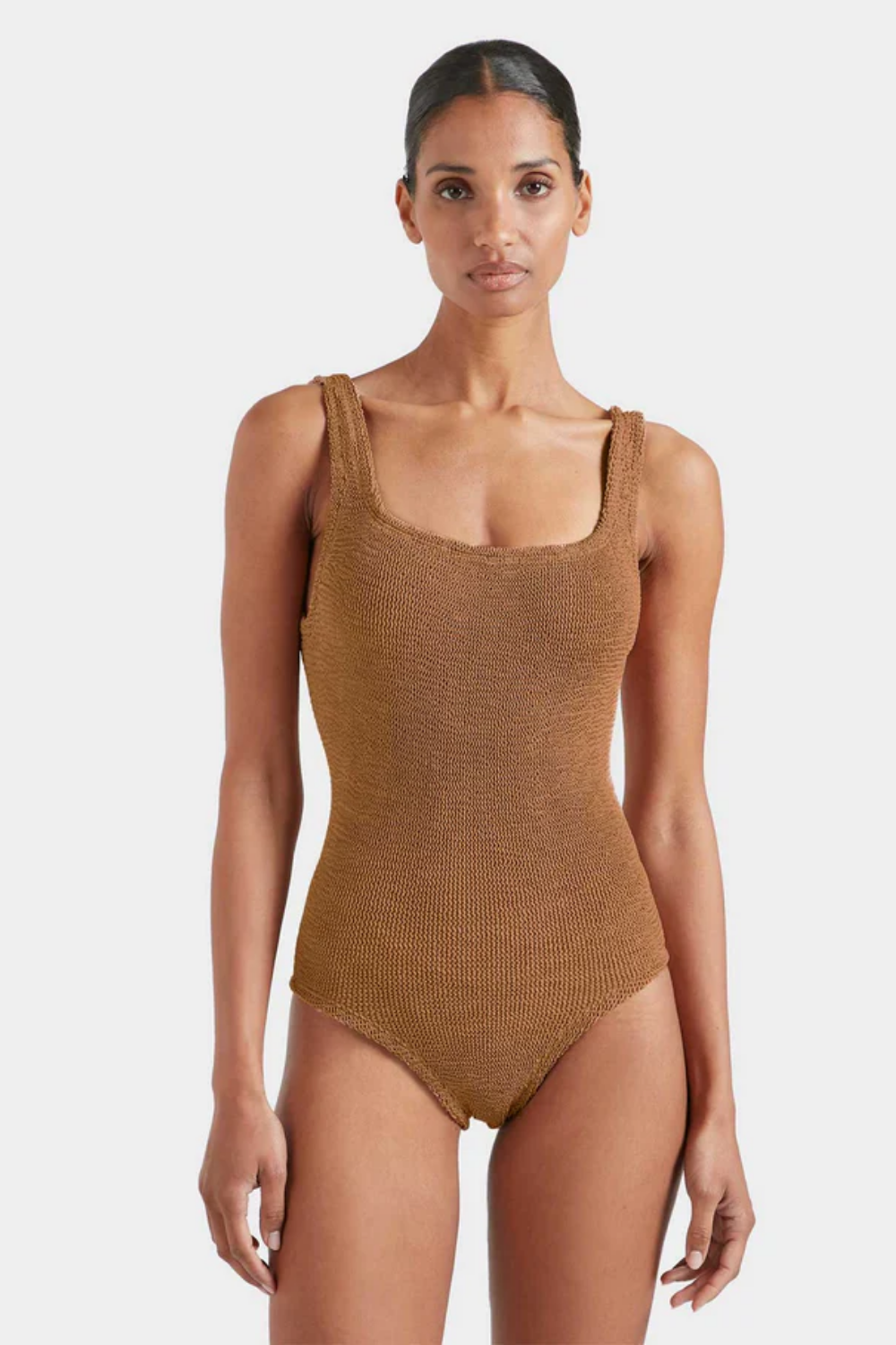 Coverage Square Neck Swim Metallic Cocoa