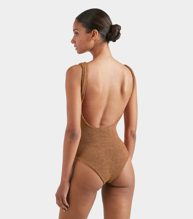 Load image into Gallery viewer, Coverage Square Neck Swim Metallic Cocoa
