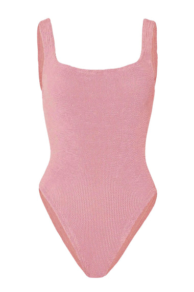 Square Neck One Piece Metallic Dusty Pink
