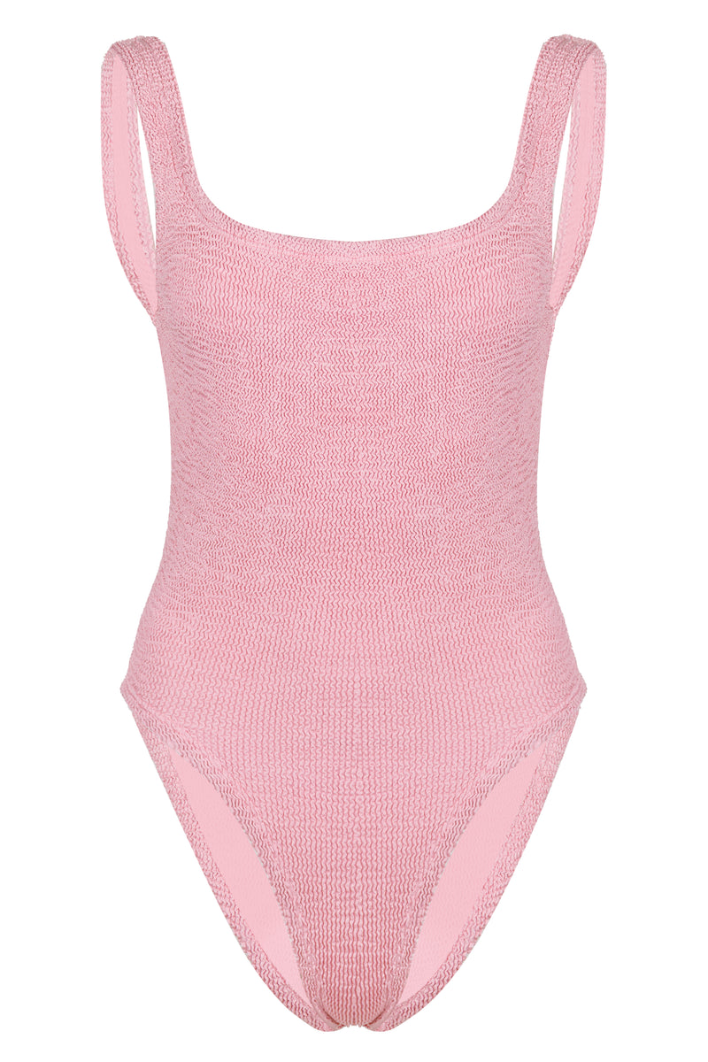 Square Neck One Piece Metallic Dusty Pink