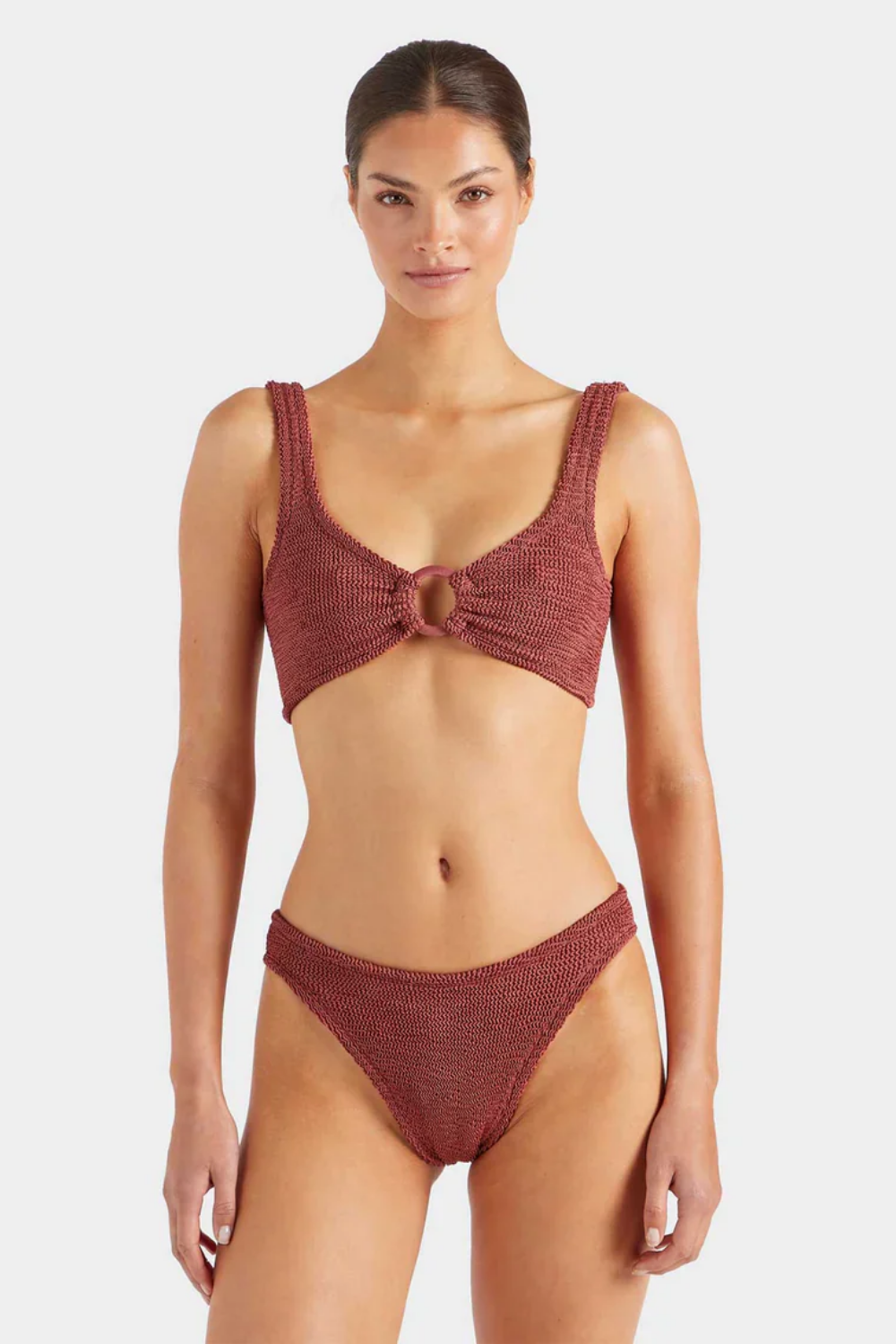 Load image into Gallery viewer, Julia Bikini Fabric Covered Hoops Metallic Rosewood
