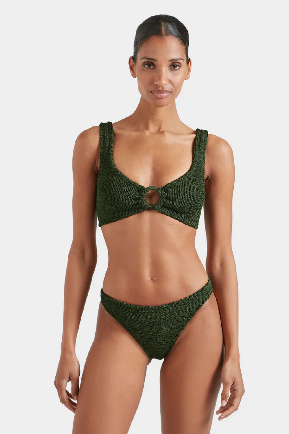 Load image into Gallery viewer, Julia Bikini Fabric Covered Hoops Metallic Khaki
