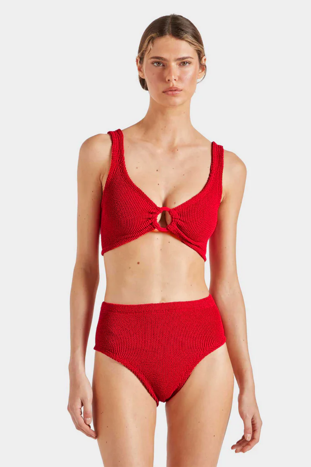 Load image into Gallery viewer, Nadine Bikini Fabric Covered Hoops Red
