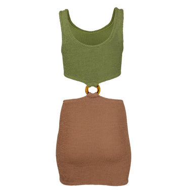 Pretty Women Cut Out Dress With Tortoiseshell Hoop Metallic Moss - ONE SIZE - Dress