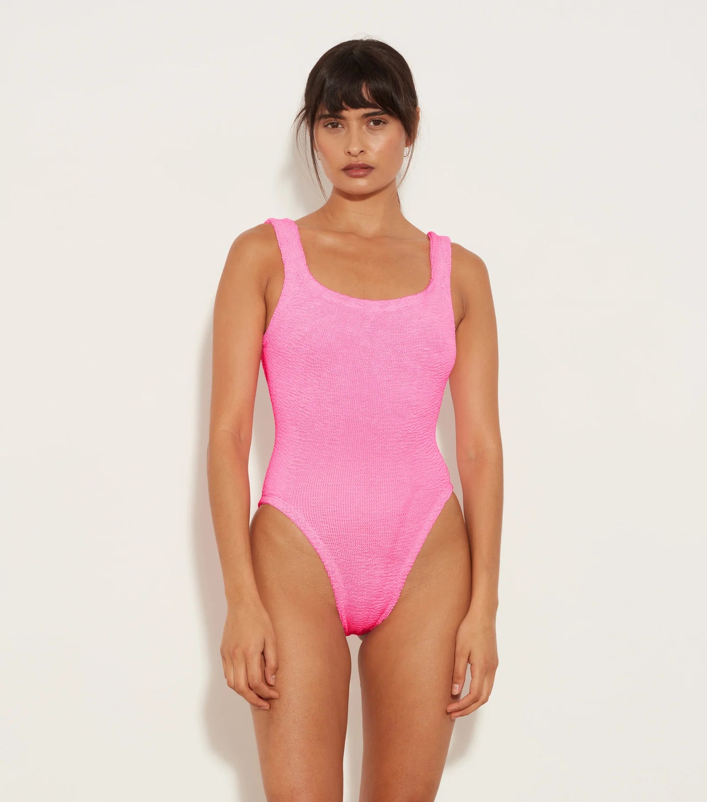 Square Neck Swimming Costume in Bubblegum Pink