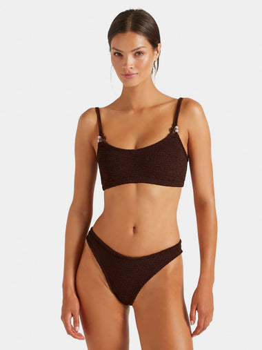 Cassie Beaded Bikini Metallic Chocolate
