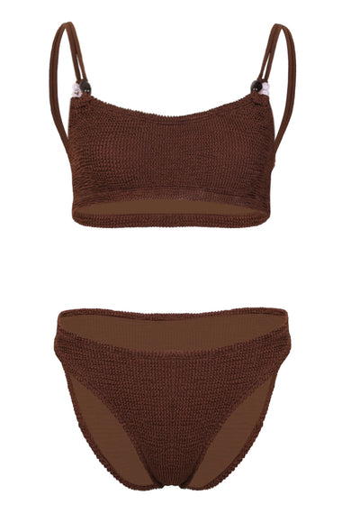 Cassie Beaded Bikini Metallic Chocolate