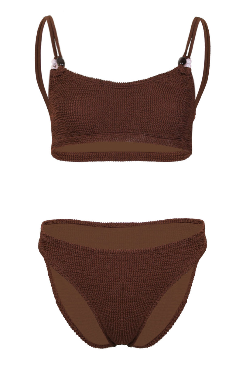 Cassie Beaded Bikini Metallic Chocolate