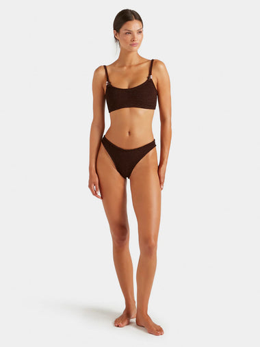 Cassie Beaded Bikini Metallic Chocolate